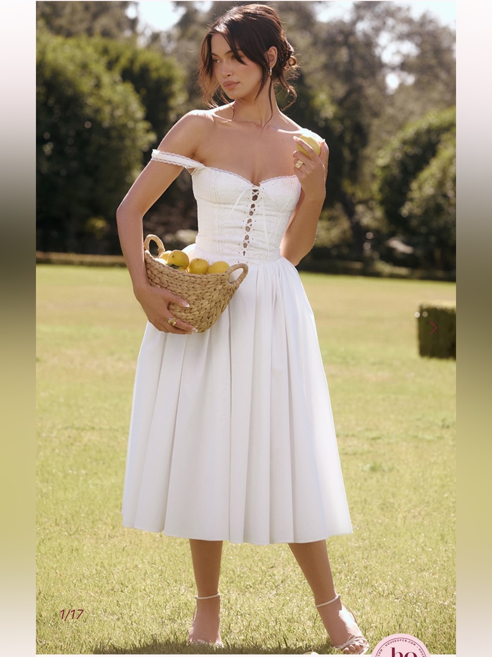HOUSE OF CB Milia White Broderie Anglais & Cotton Midi Dress NWOT